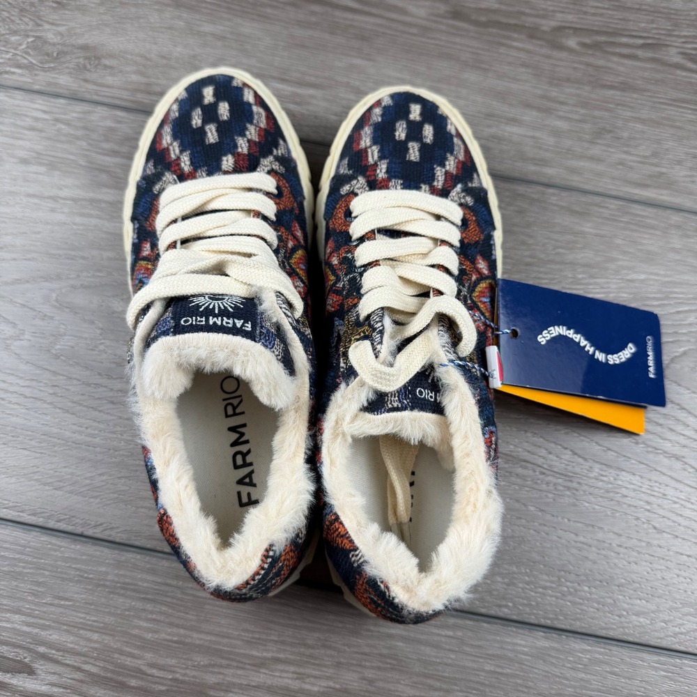 Farm Rio Womens Sneakers Tapestry Faux Fur Platform Multi 6.5 - Picture 5 of 8